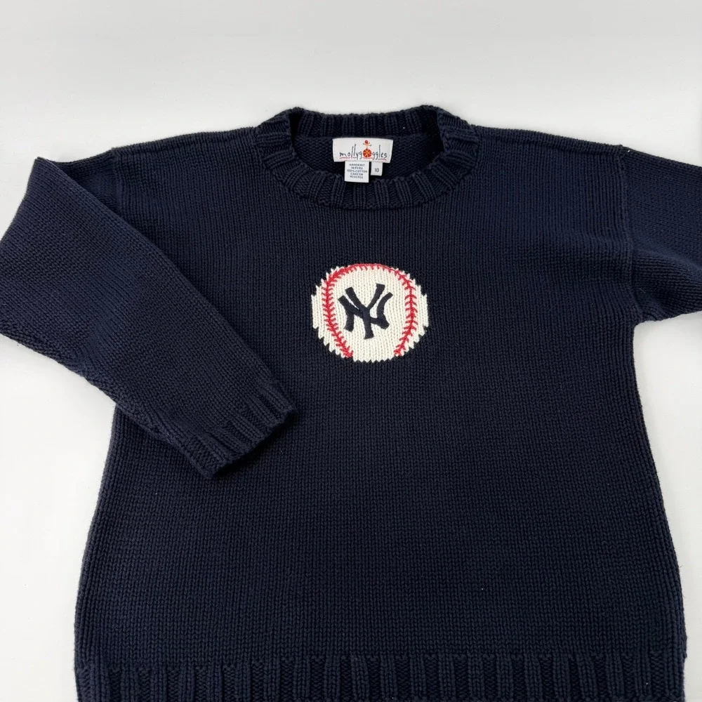 Molly Goggles New York Yankees Handknit Cotton Sweater Navy Blue Women Size 10